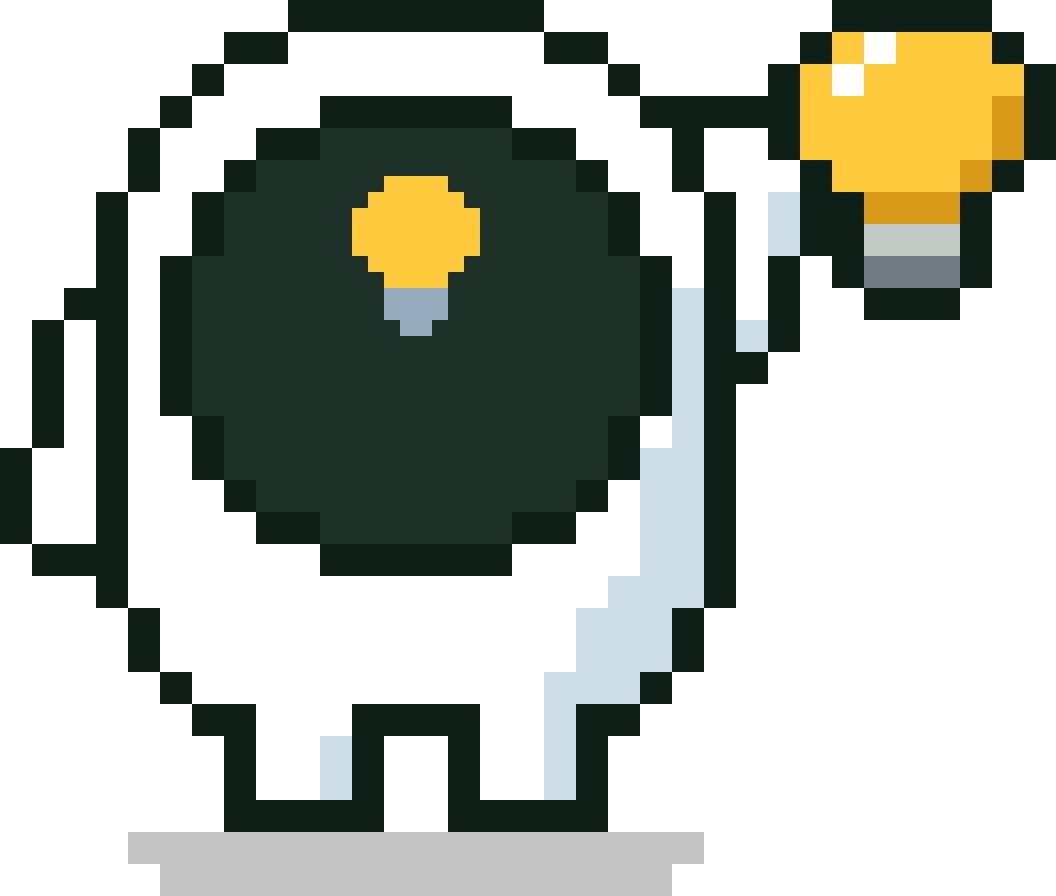 Bitri en pixel art, como aparece en la app, con una bombilla encendida